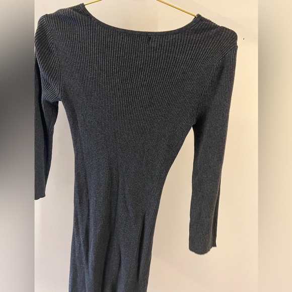 Dark Gray Ribbed Long Sleeve Sweater Dress - Picture 5 of 5